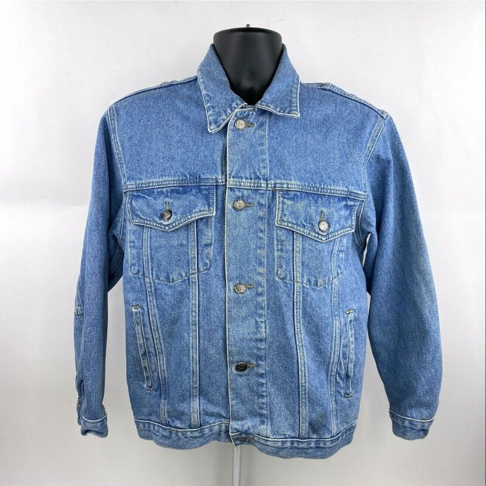 Vintage 90s Brindar USA America Flag Patriotic Denim Trucker Jacket Adult Small